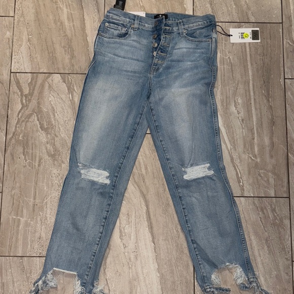 7 For All Mankind Denim - 7 For All Mankind Light Blue Cropped Jeans